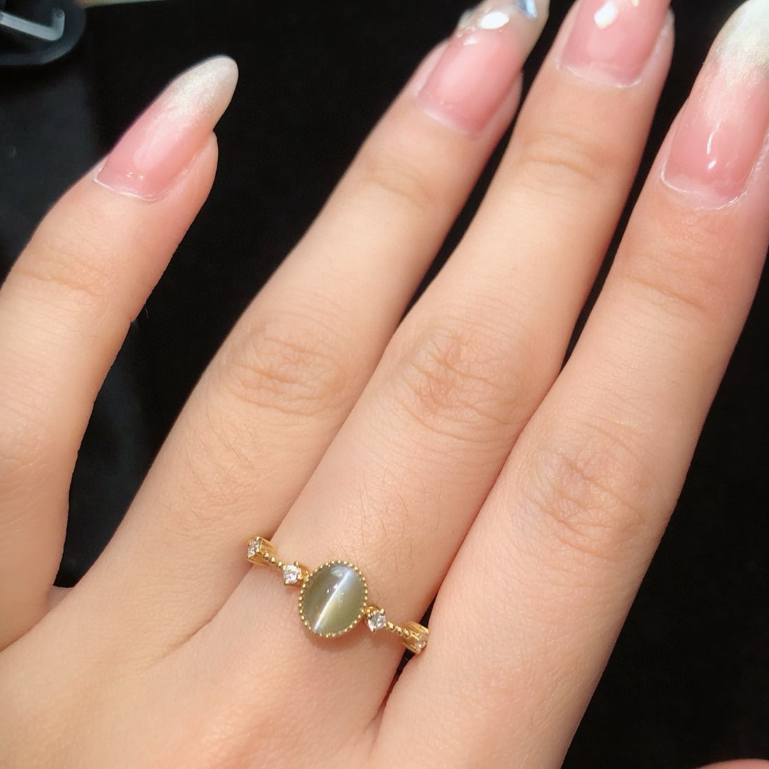 14k Gold 0.98 Ctw Natural Cat's?Eye Chrysoberyl & Diamond Ring - 8