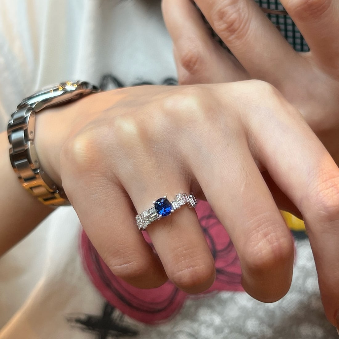 14k Gold 1.14 Ctw Natural Sapphire & Lab Grown Diamond Ring - 4