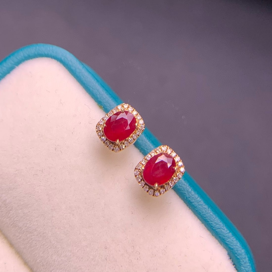 14k Gold 1.0 Ct Natural Ruby & Diamond Earrings - 2