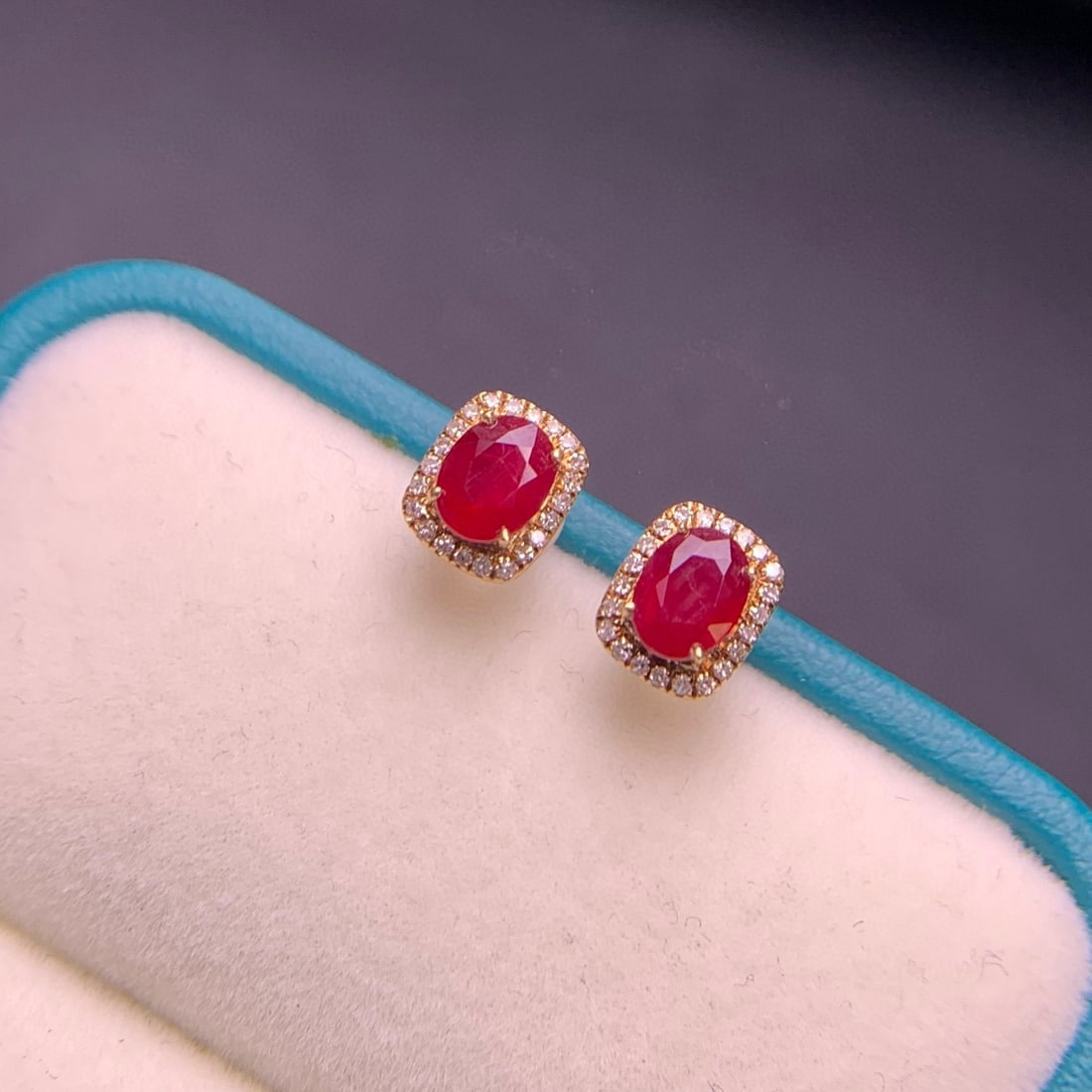 14k Gold 1.0 Ct Natural Ruby & Diamond Earrings - 3