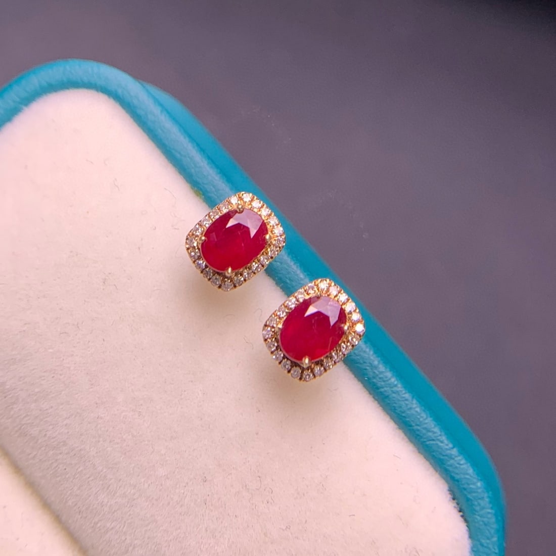14k Gold 1.0 Ct Natural Ruby & Diamond Earrings - 4