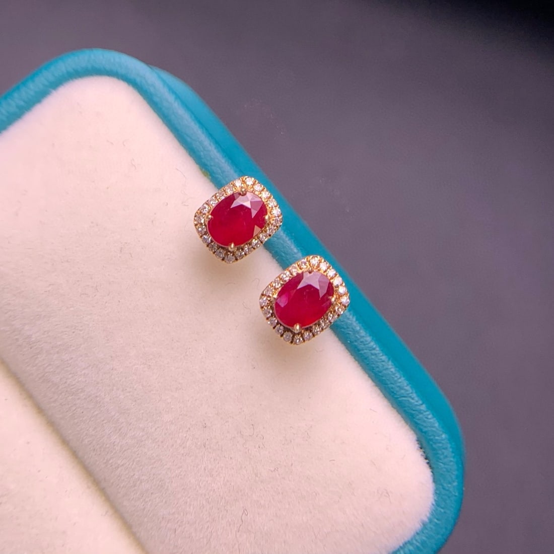14k Gold 1.0 Ct Natural Ruby & Diamond Earrings - 5