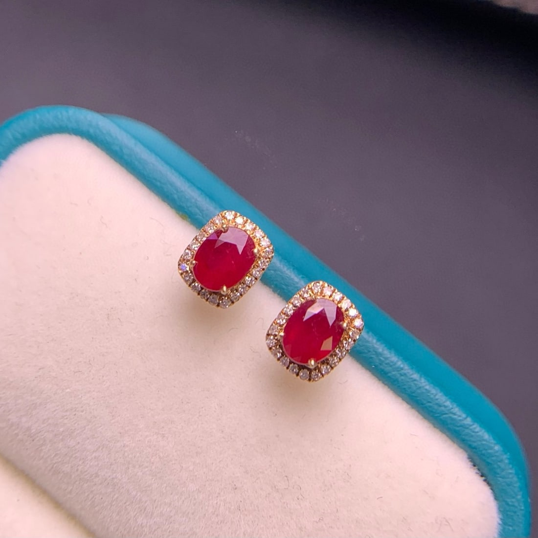 14k Gold 1.0 Ct Natural Ruby & Diamond Earrings - 6