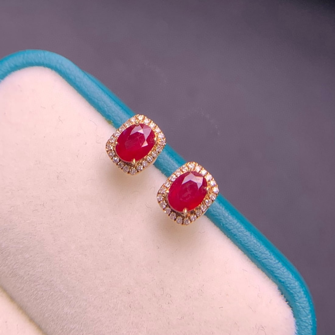 14k Gold 1.0 Ct Natural Ruby & Diamond Earrings - 7