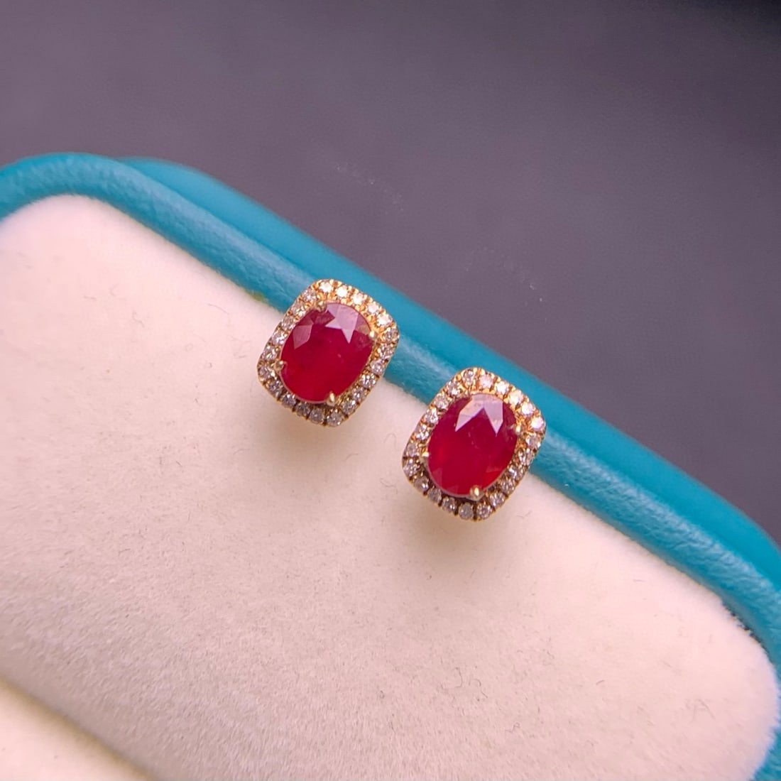 14k Gold 1.0 Ct Natural Ruby & Diamond Earrings - 8