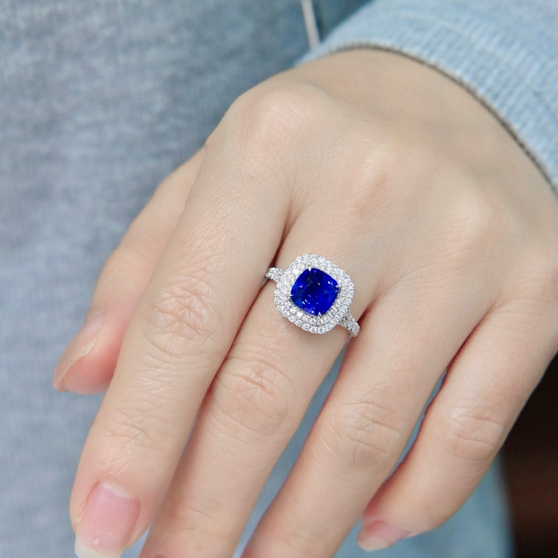 14k Gold 3.00 Ctw Natural Sapphire & Diamond Ring - 5