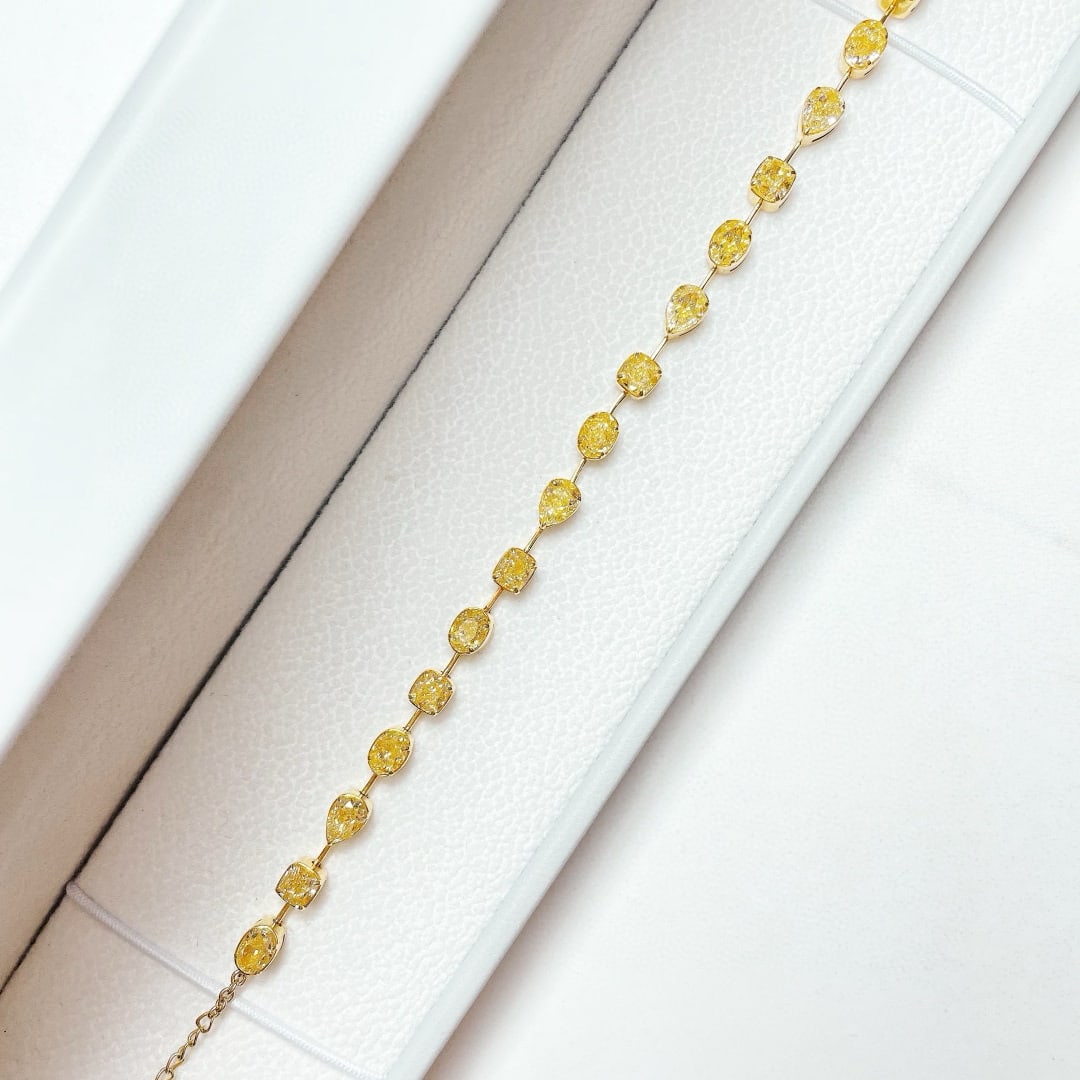 14k Gold 7.43 Ct Natural Yellow Diamond Bracelet - 2