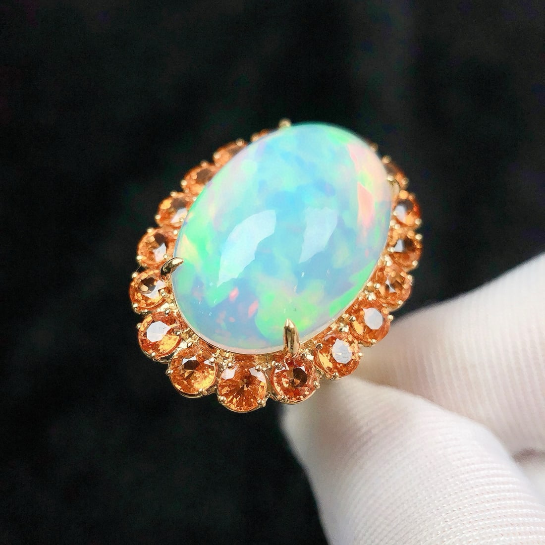 14k Gold 15.03 Ctw Natural Opal & Sapphire Ring - 3