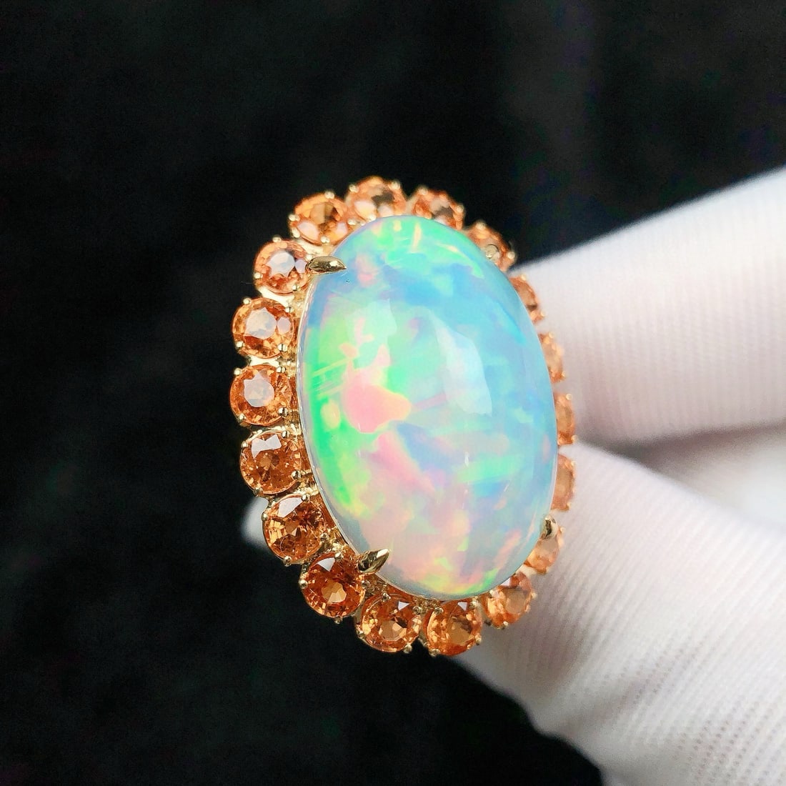 14k Gold 15.03 Ctw Natural Opal & Sapphire Ring - 4