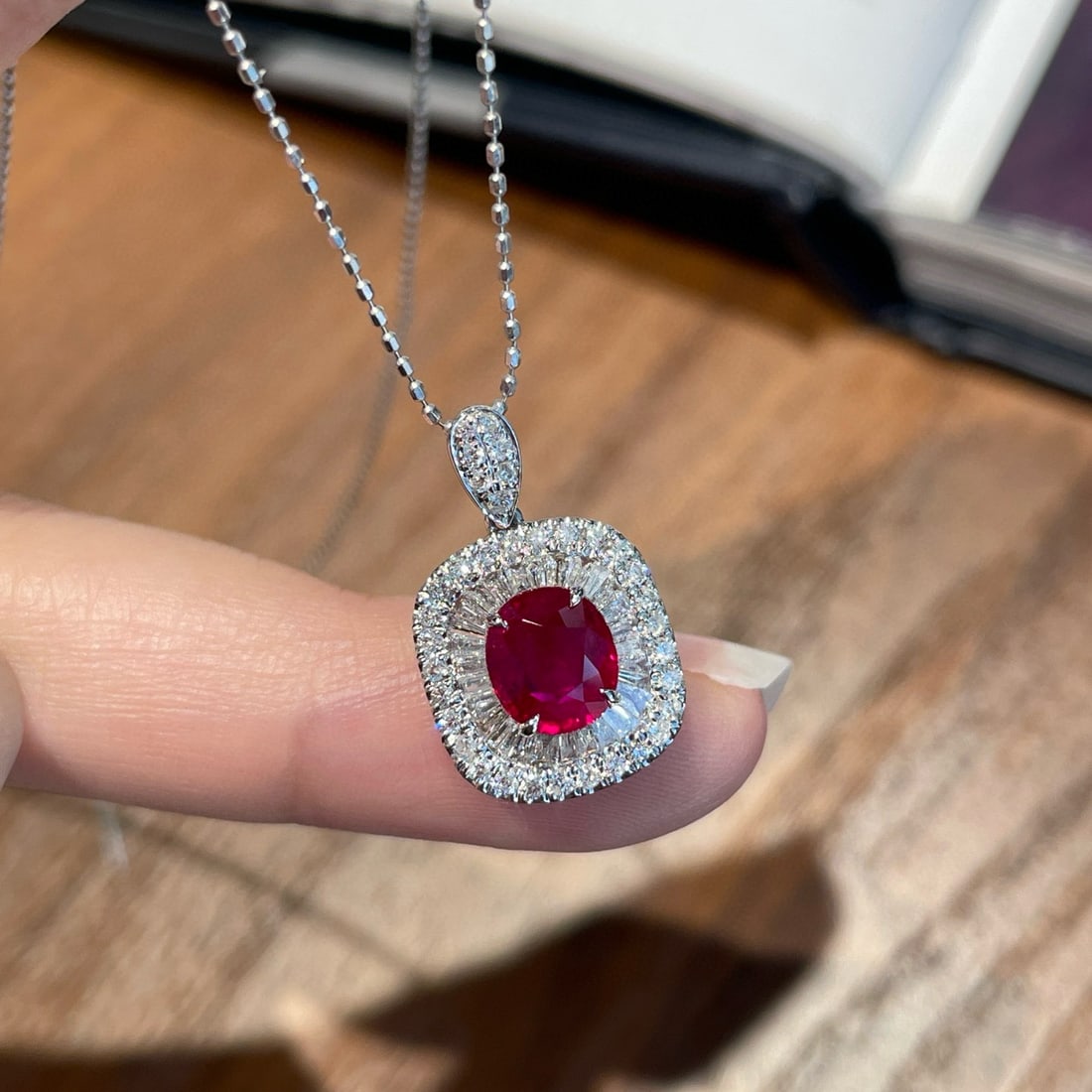 14k Gold 1.30 Ct Natural Ruby & Diamond Pendant( Without Chain ) - 3