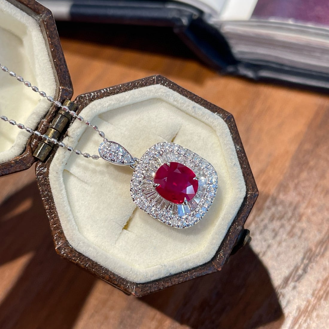 14k Gold 1.30 Ct Natural Ruby & Diamond Pendant( Without Chain ) - 7