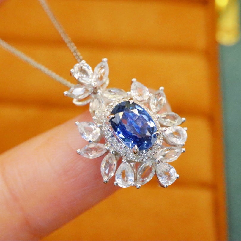 14k Gold 1.19 Ctw Natural Sapphire & Diamond Pendant( Without Chain ) - 3