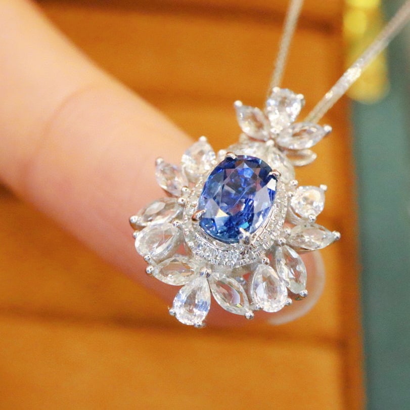 14k Gold 1.19 Ctw Natural Sapphire & Diamond Pendant( Without Chain ) - 4