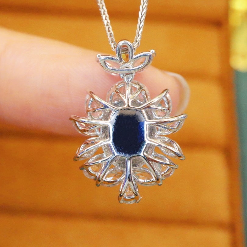 14k Gold 1.19 Ctw Natural Sapphire & Diamond Pendant( Without Chain ) - 5