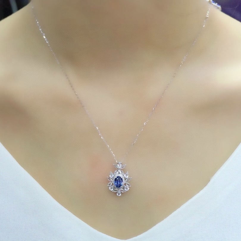 14k Gold 1.19 Ctw Natural Sapphire & Diamond Pendant( Without Chain ) - 6