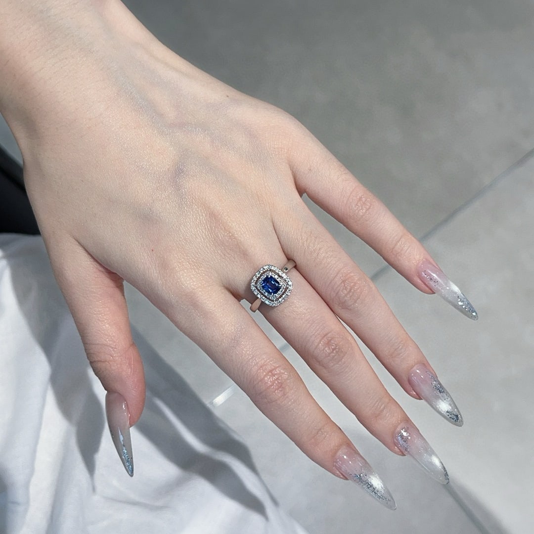 14k Gold 0.63 Ct Natural Sapphire & Diamond Ring - 6