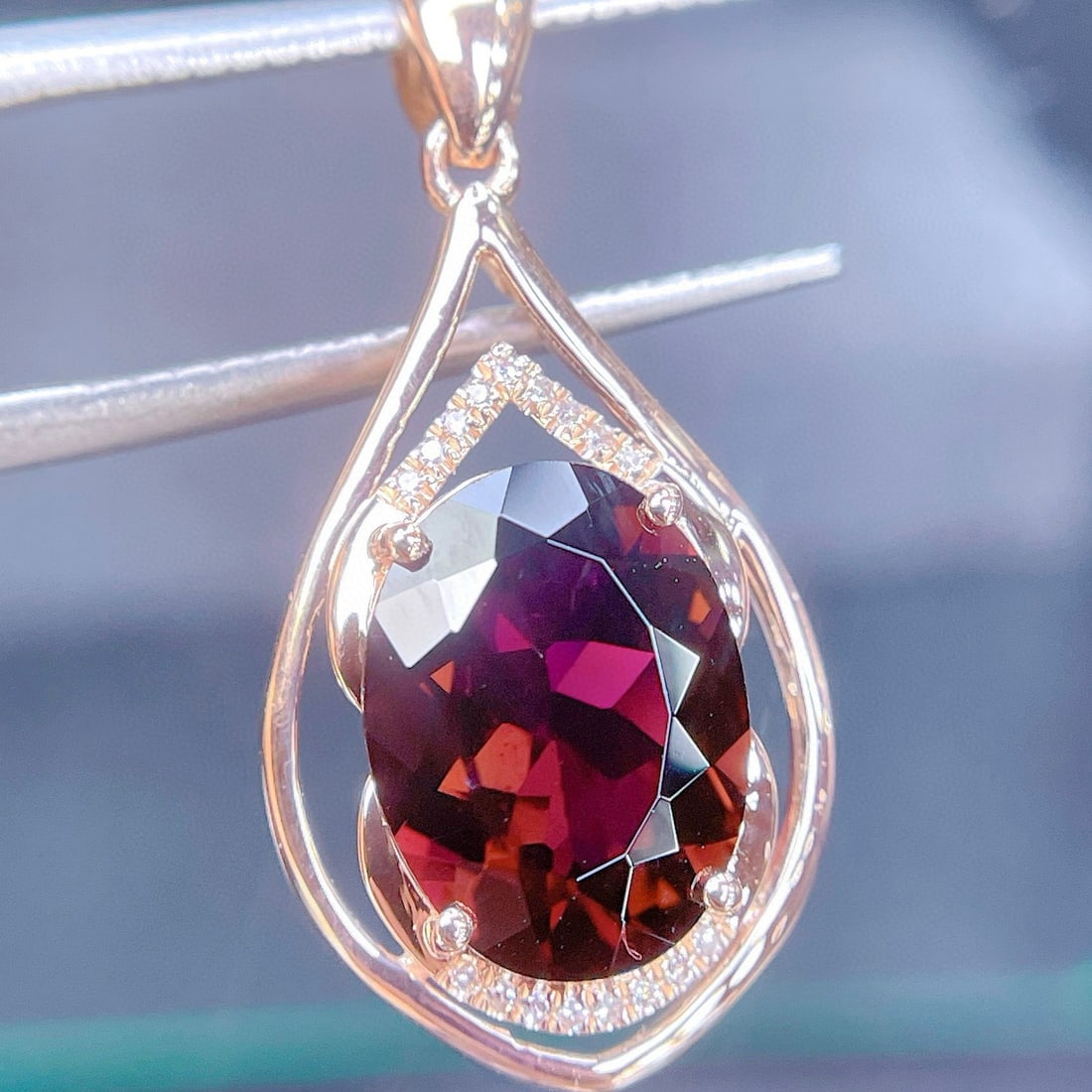 14k Gold 2.8 Ct Natural Tourmaline & Diamond Pendant( Without Chain ) - 2