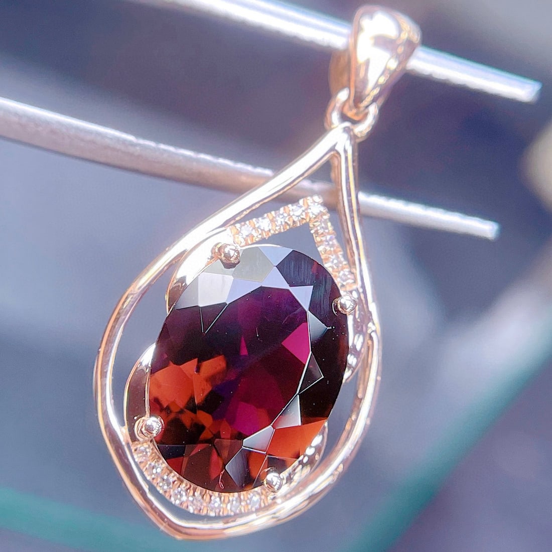 14k Gold 2.8 Ct Natural Tourmaline & Diamond Pendant( Without Chain ) - 3