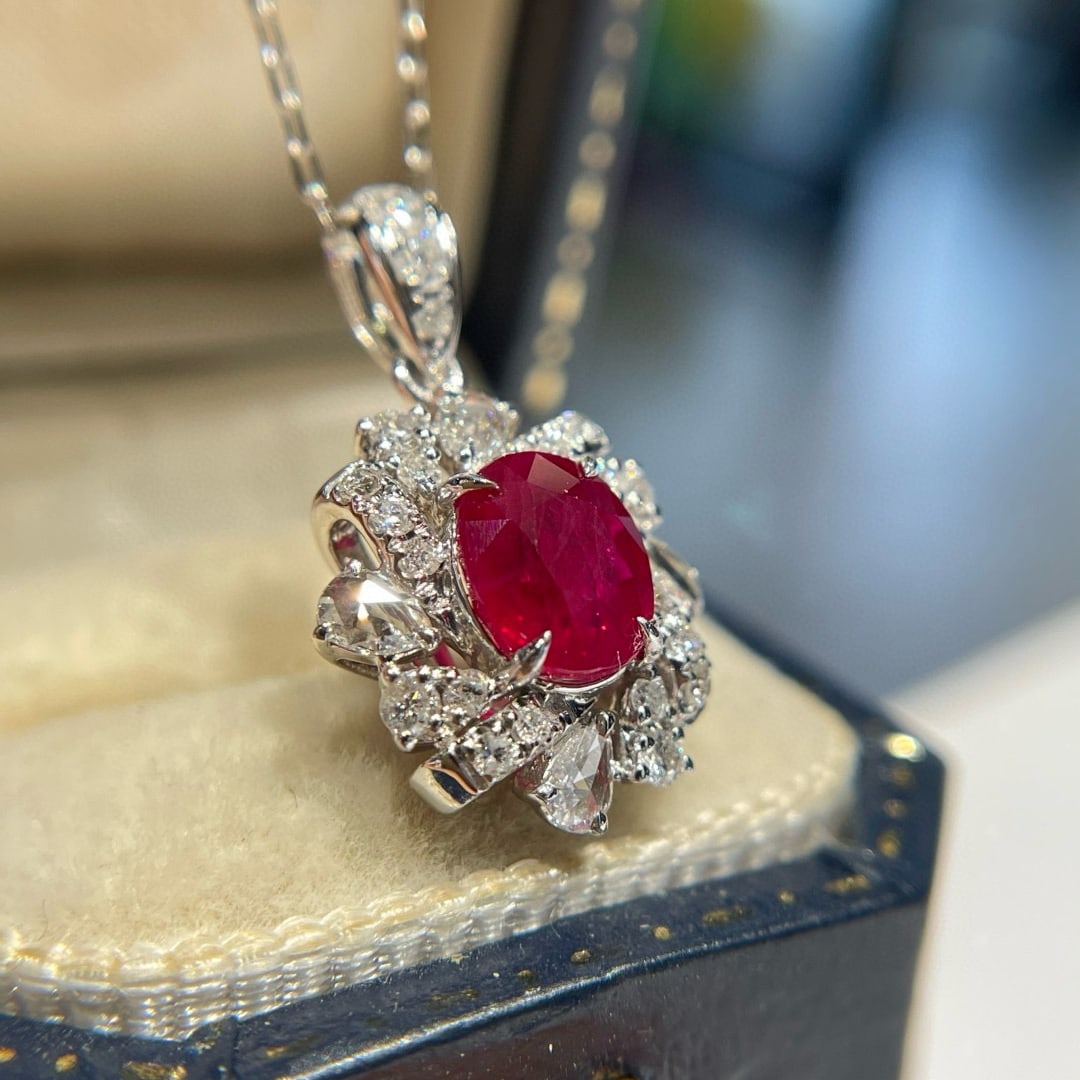 14k Gold 1.30 Ct Natural Ruby & Diamond Pendant( Without Chain ) - 2
