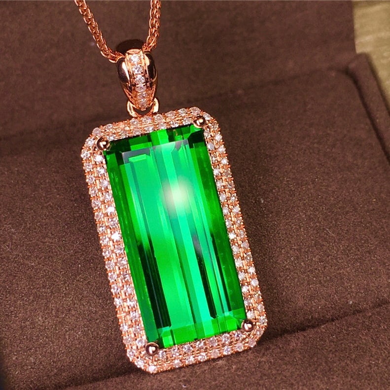 14k Gold 6.9 Ct Natural Tourmaline & Diamond Pendant( Without Chain ) - 2