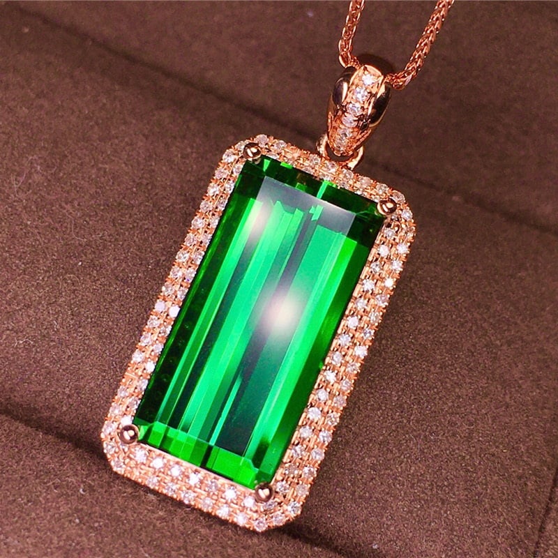 14k Gold 6.9 Ct Natural Tourmaline & Diamond Pendant( Without Chain ) - 3