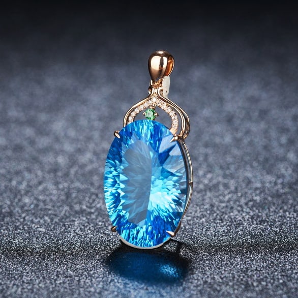 14k Gold 22.88 Ct Natural Topaz & Diamond & Tsavorite Pendant( Without Chain ) - 6