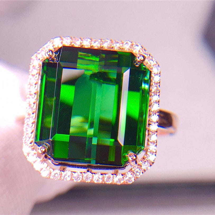 14k Gold 8.9 Ct Natural Tourmaline & Diamond Ring - 4