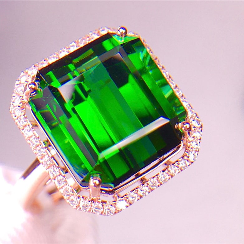 14k Gold 8.9 Ct Natural Tourmaline & Diamond Ring - 5