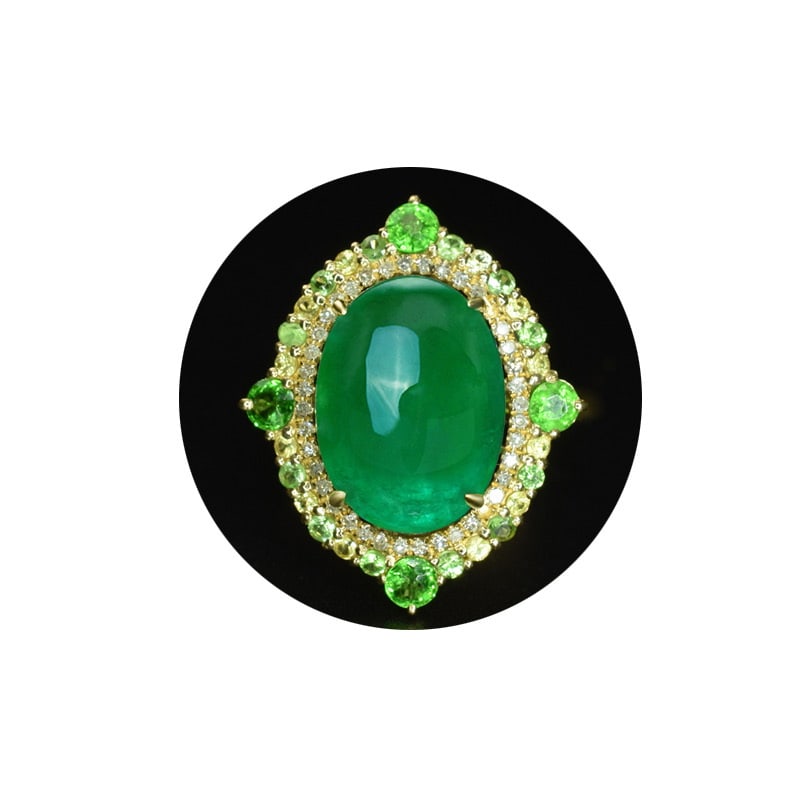 14k Gold 5.65 Ctw Natural Emerald & Diamond Ring: Ref:231065061 // gold content:14k gold // ring size:7. 25us // // main gemstone:emerald // shape:oval // carat weight:5. 50ct // color:green // treatment:natural // // adjacent gemstone 2 : diamond //