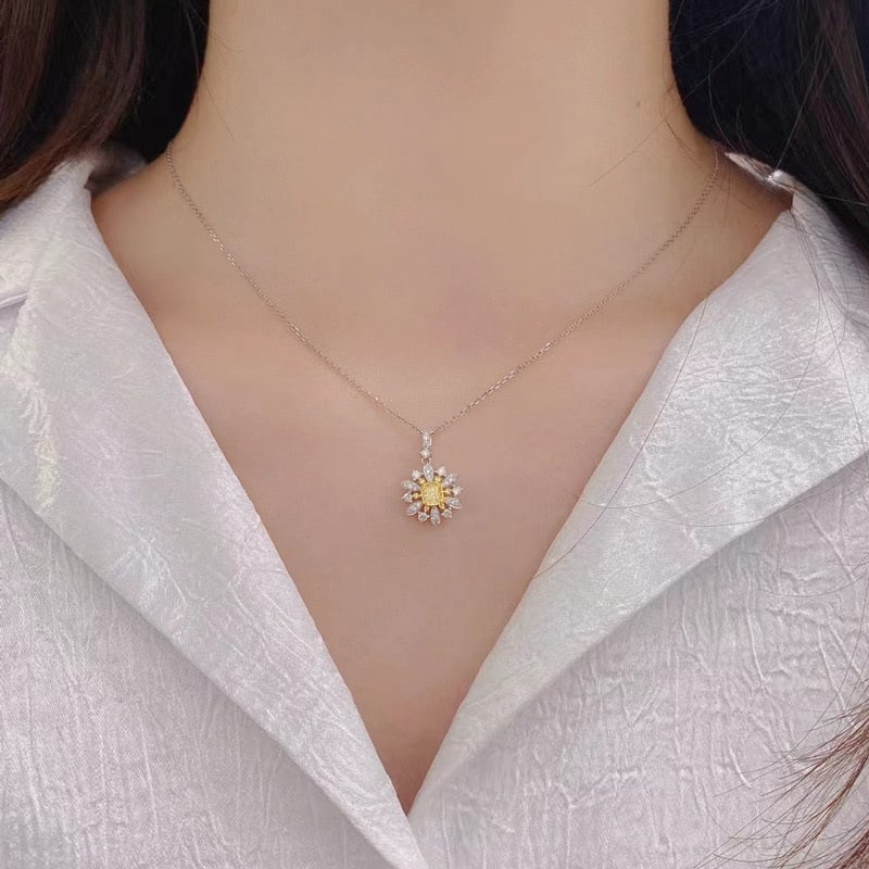 14k Gold 0.45 Ctw Natural Yellow Diamond & Diamond Pendant( Without Chain ) - 2