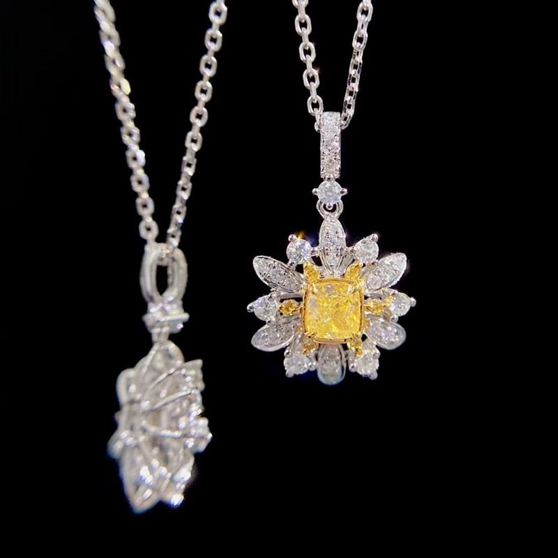 14k Gold 0.45 Ctw Natural Yellow Diamond & Diamond Pendant( Without Chain ) - 3