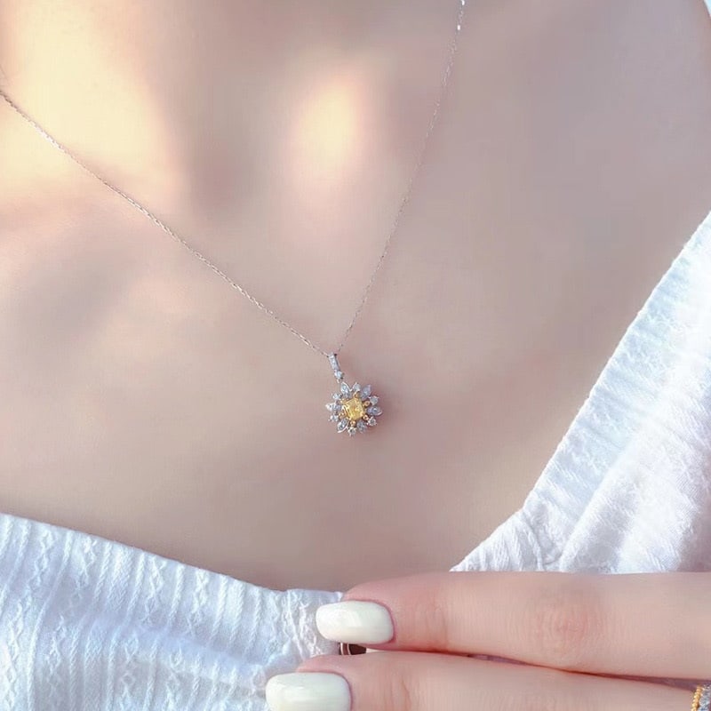 14k Gold 0.45 Ctw Natural Yellow Diamond & Diamond Pendant( Without Chain ) - 4
