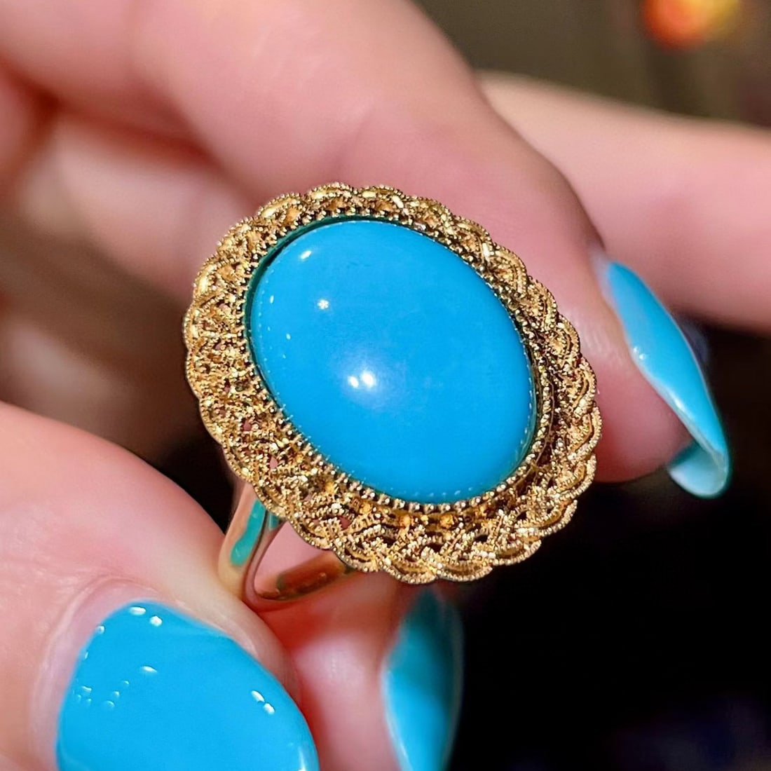 14k Gold 5.56 Ct Natural Turquoise Ring - 3