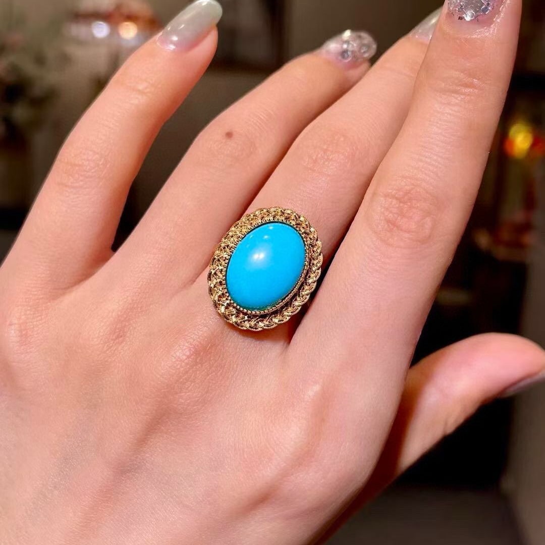 14k Gold 5.56 Ct Natural Turquoise Ring - 4