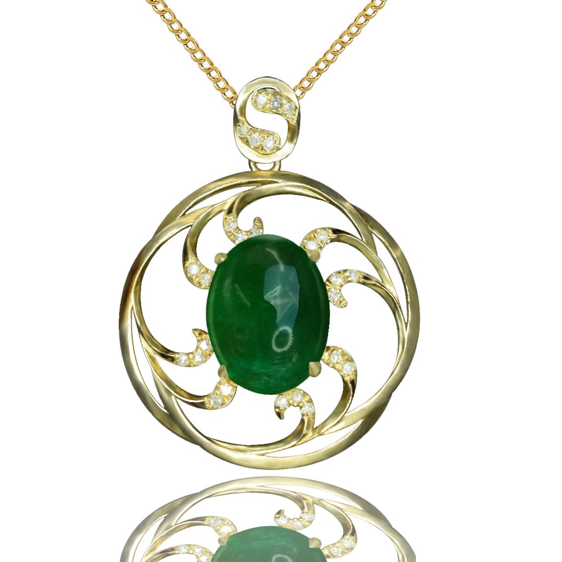 14k Gold 4.71 Ctw Vivid Green Natural Emerald & Diamond Pendant( Without Chain ): Ref:231065095 // gold content:14k gold // main gemstone:emerald // shape:oval // carat weight:4. 65ct // color:vivid green // treatment:natural // // adjacent gemstone 2 : diamond // number of stones: