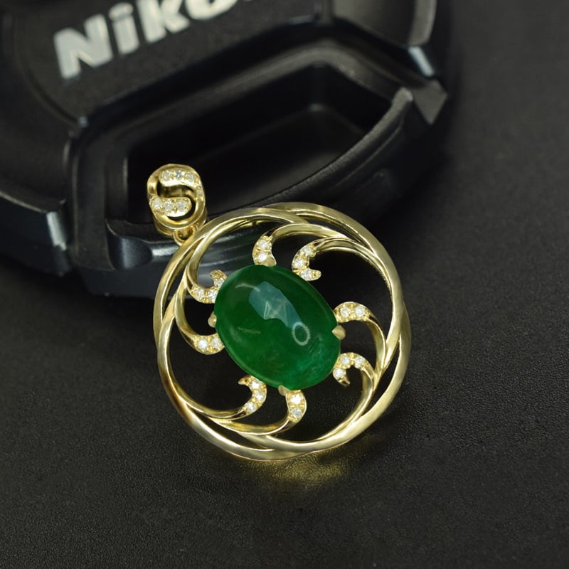 14k Gold 4.71 Ctw Vivid Green Natural Emerald & Diamond Pendant( Without Chain ) - 2
