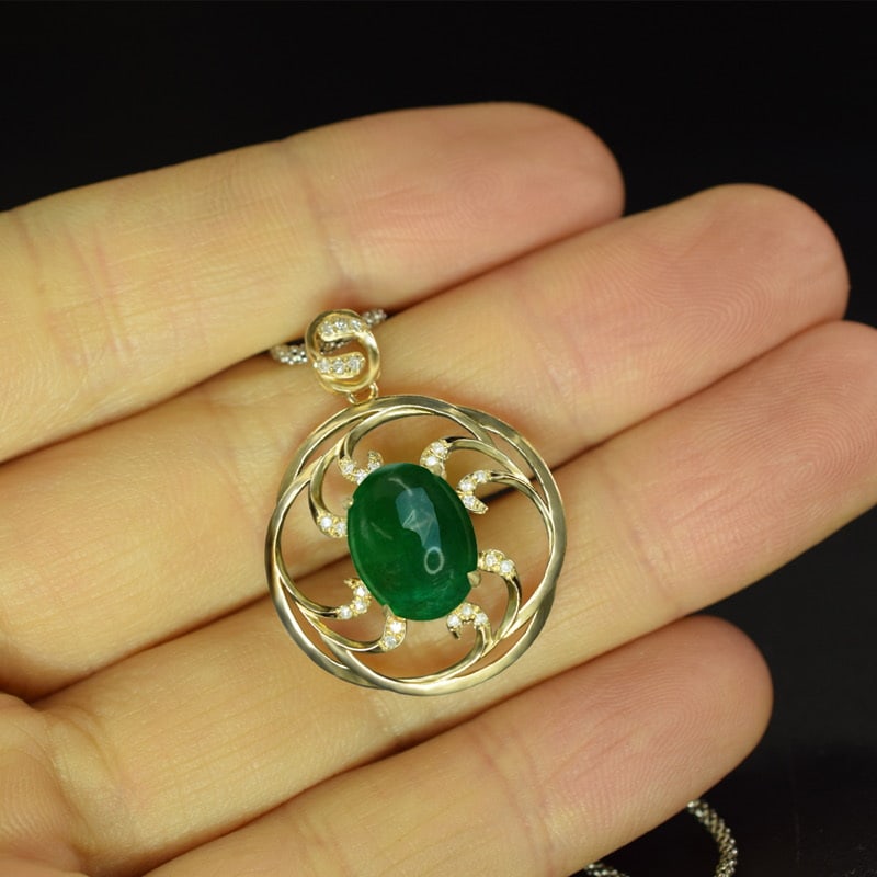 14k Gold 4.71 Ctw Vivid Green Natural Emerald & Diamond Pendant( Without Chain ) - 3