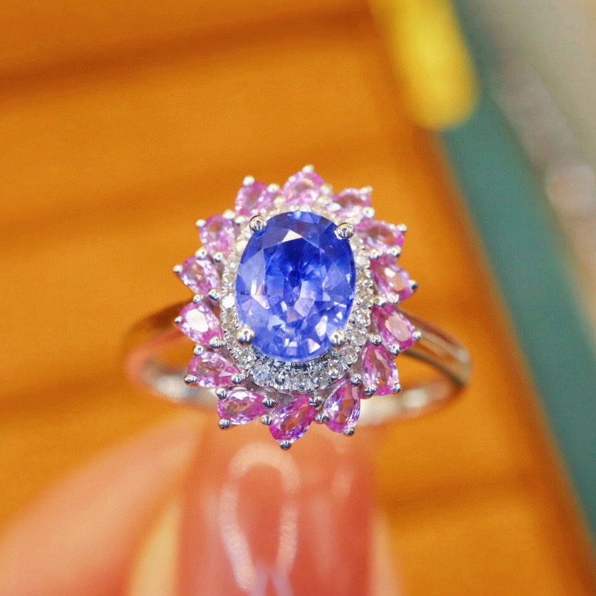 14k Gold 1.39 Ctw Natural Sapphire & Diamond Ring: Ref:231065099 // gold content:14k gold // ring size:7. 25us // // main gemstone:sapphire // shape:oval // carat weight:1. 32ct // color:blue // treatment:natural // // adjacent gemstone 2 : diamond
