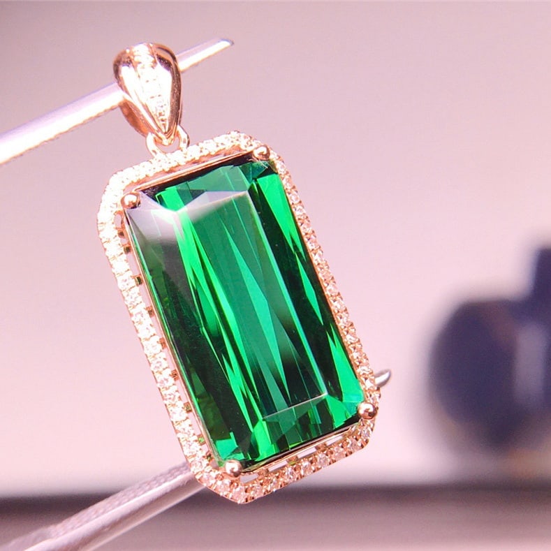 14k Gold 7.81 Ct Natural Tourmaline & Diamond Pendant( Without Chain ) - 5