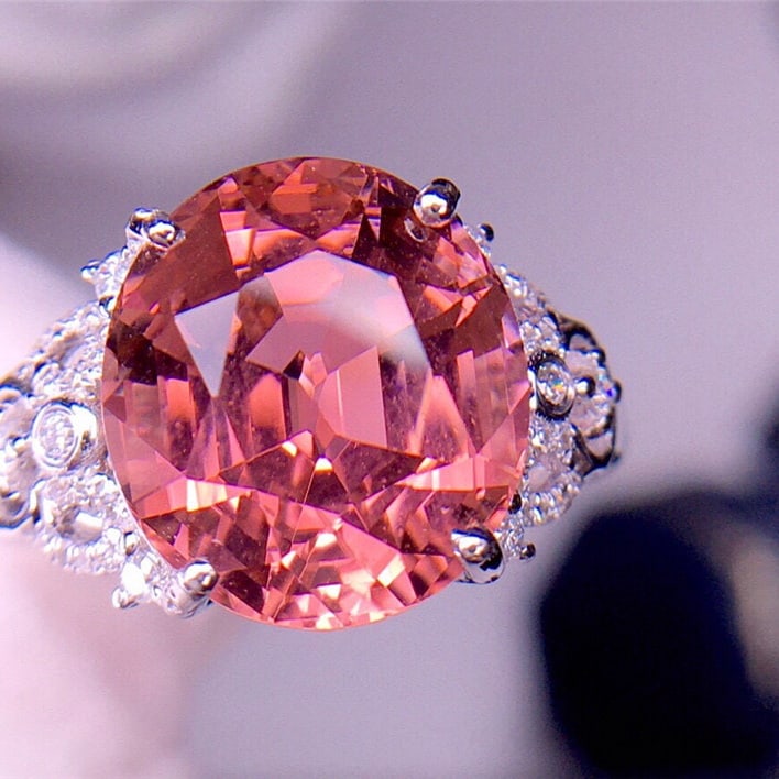 14k Gold 6.85 Ct Natural Tourmaline & Diamond Ring - 2