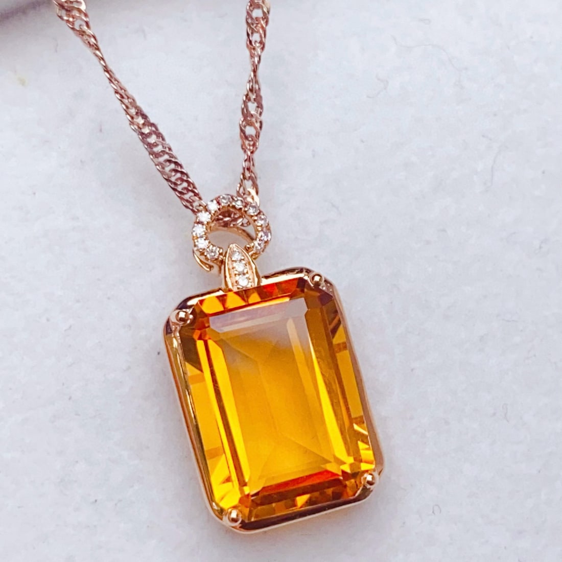 14k Gold 5.69 Ctw Natural Citrine & Diamond Pendant( Without Chain ) - 2