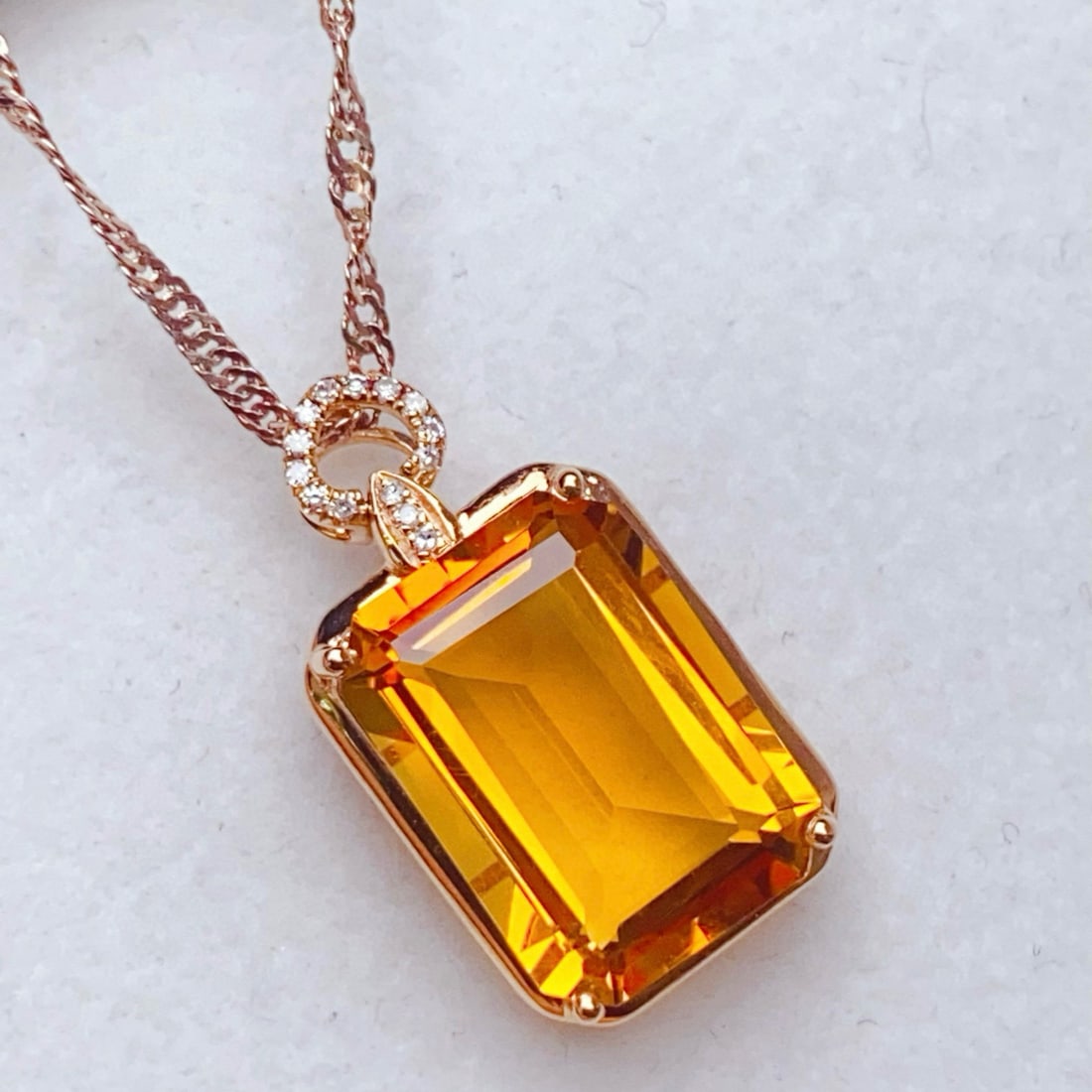 14k Gold 5.69 Ctw Natural Citrine & Diamond Pendant( Without Chain ) - 4