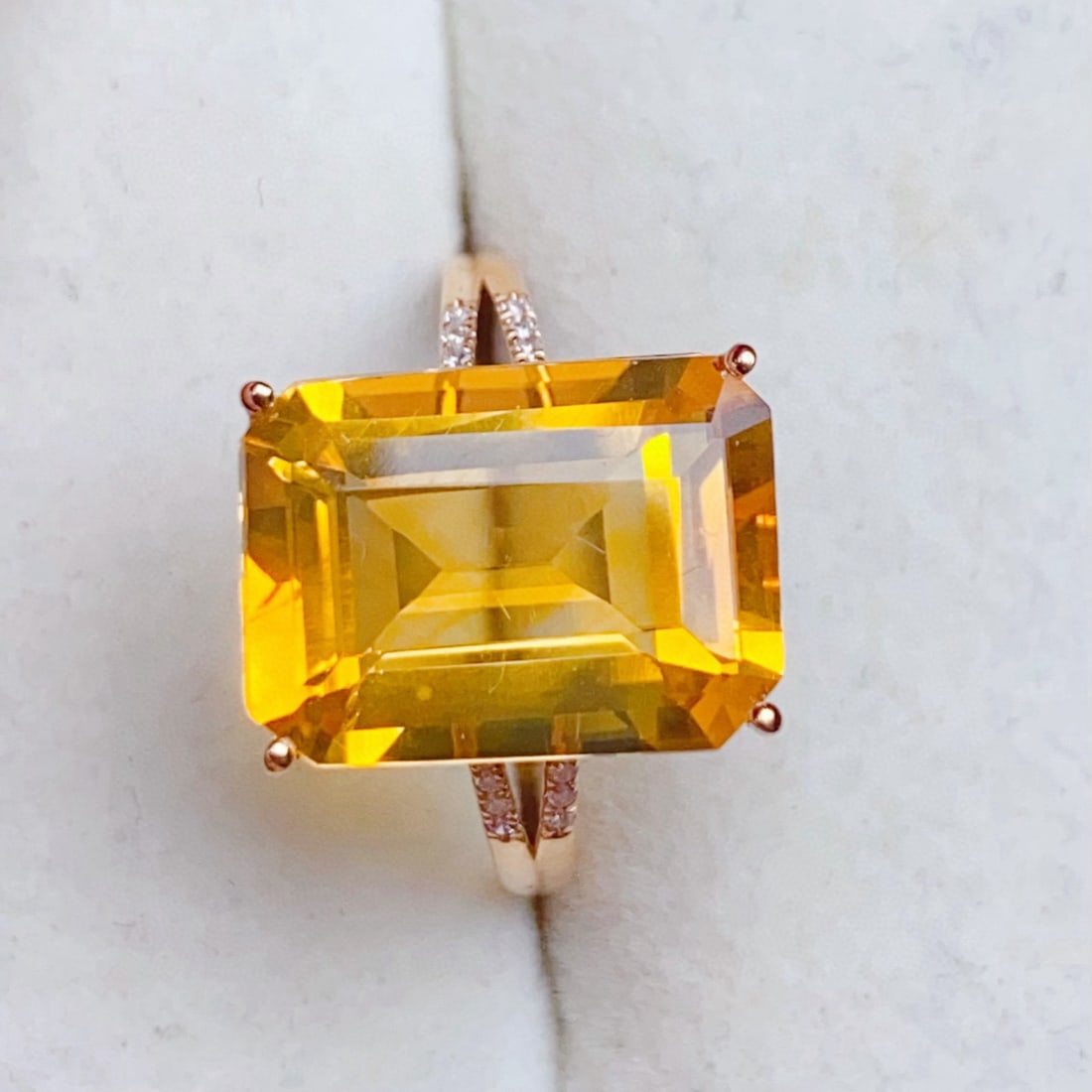 14k Gold 6.26 Ctw Natural Citrine & Diamond Ring - 4