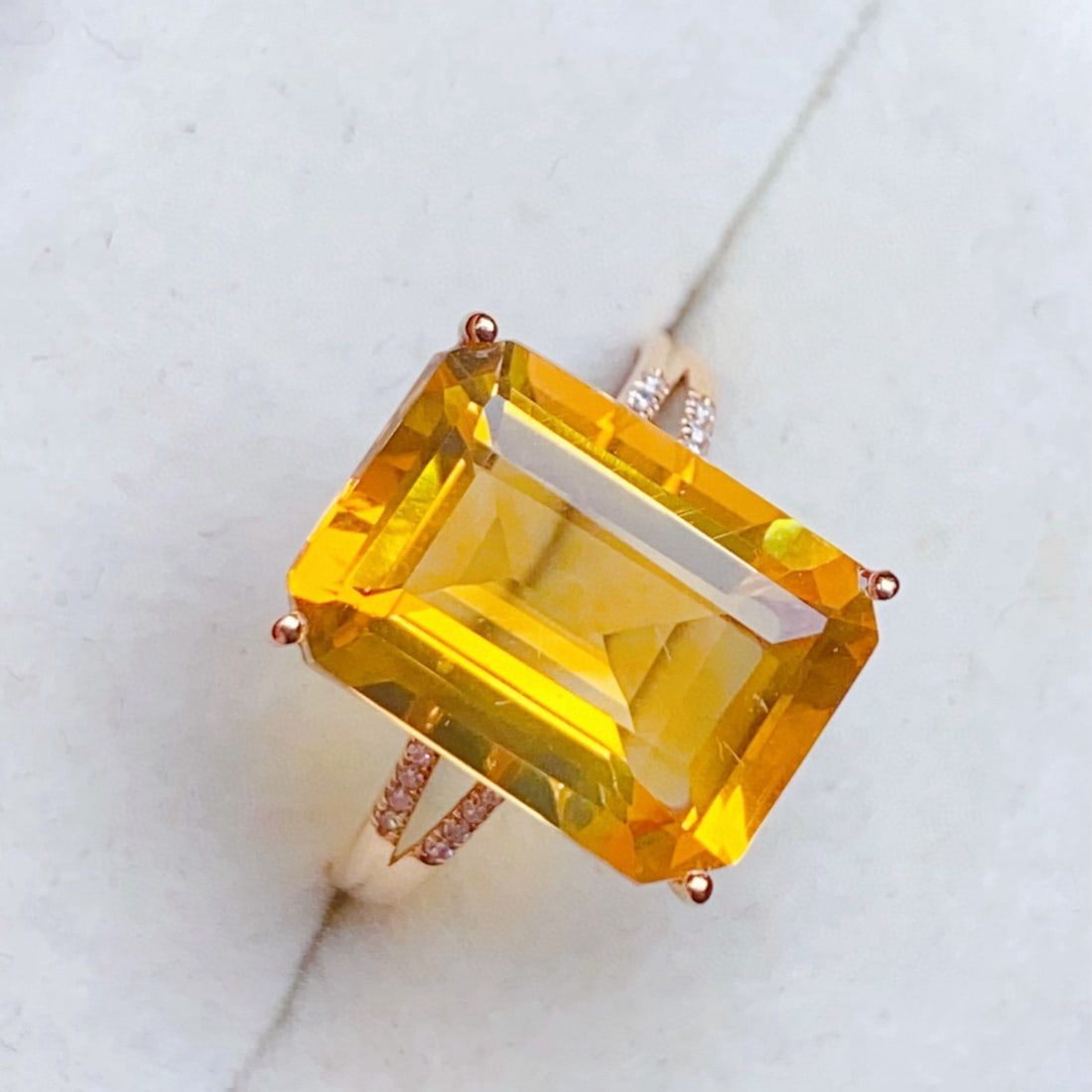 14k Gold 6.26 Ctw Natural Citrine & Diamond Ring - 6