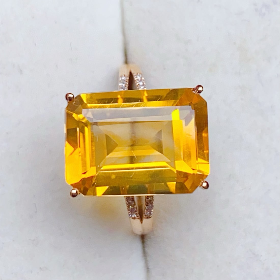 14k Gold 6.26 Ctw Natural Citrine & Diamond Ring - 7