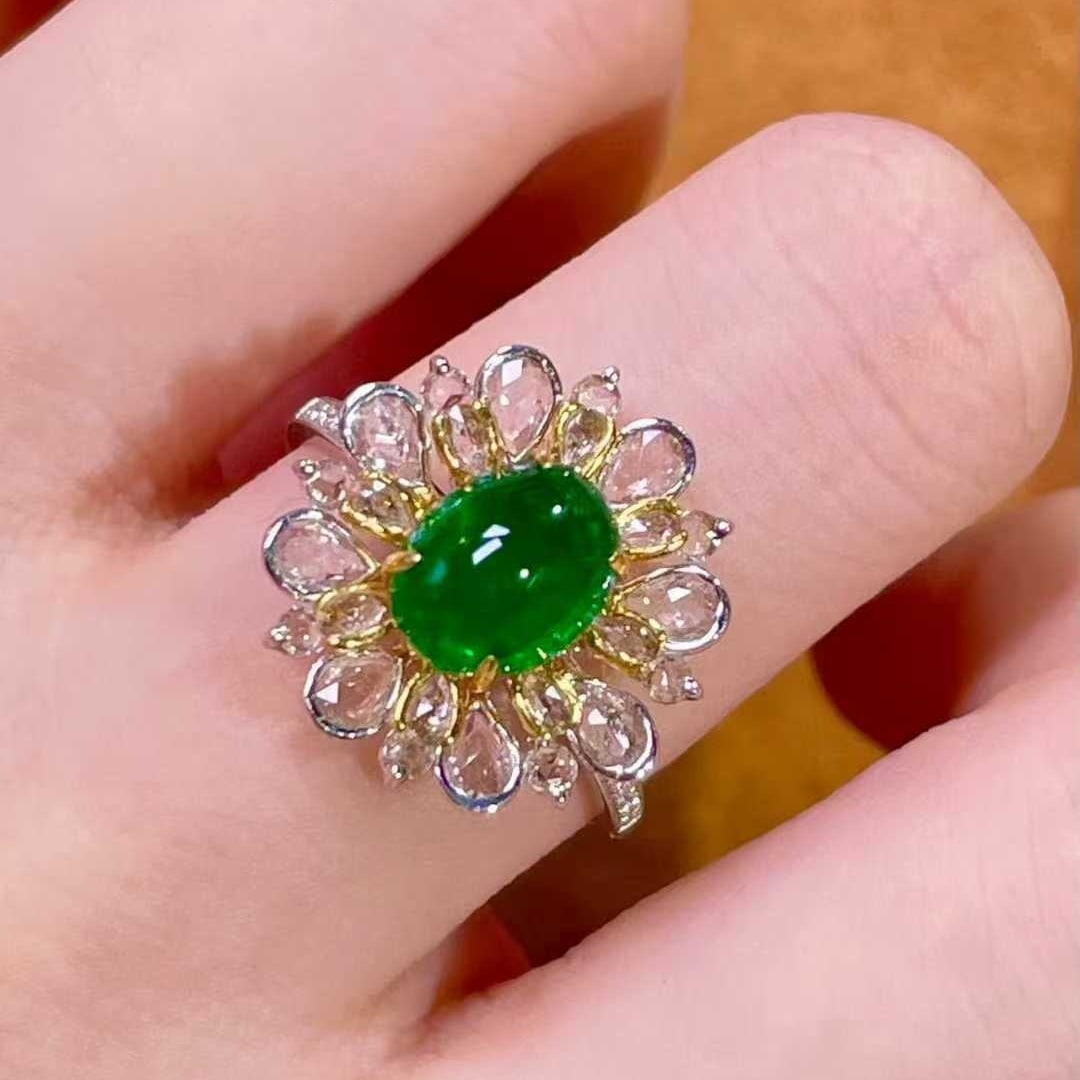 14k Gold 2.82 Ctw Vivid Green Natural Emerald & Sapphire Ring - 3