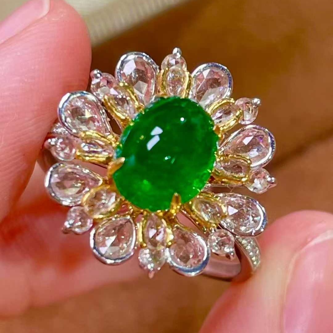 14k Gold 2.82 Ctw Vivid Green Natural Emerald & Sapphire Ring - 5