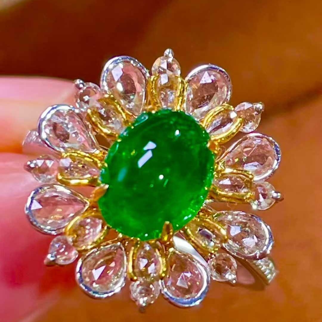 14k Gold 2.82 Ctw Vivid Green Natural Emerald & Sapphire Ring - 6