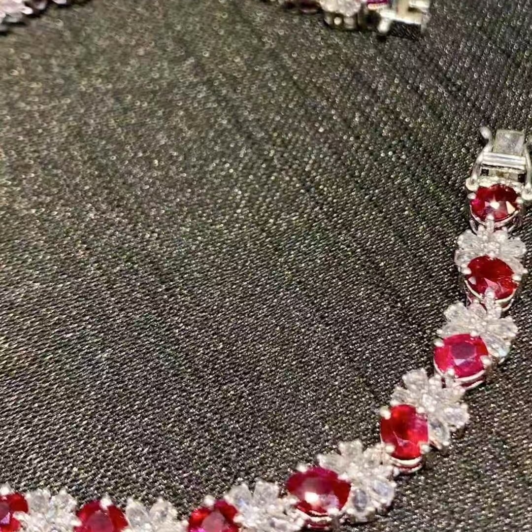 14k Gold 7.5 Ct Natural Ruby & Diamond Bracelet - 2