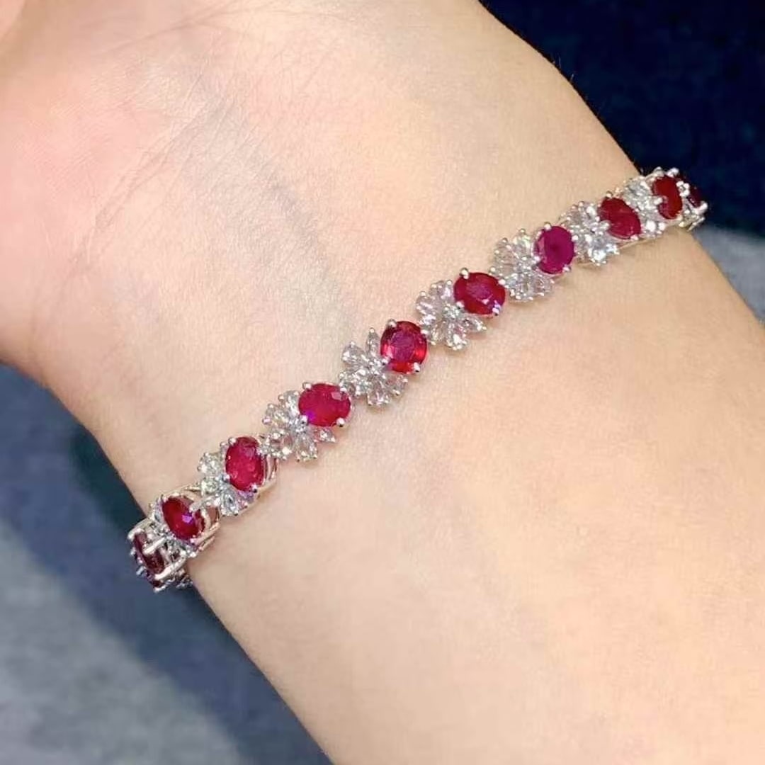 14k Gold 7.5 Ct Natural Ruby & Diamond Bracelet - 4